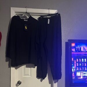 bryn Walker Black Relaxed cotton hoodie Top and Elastic Waist Pants